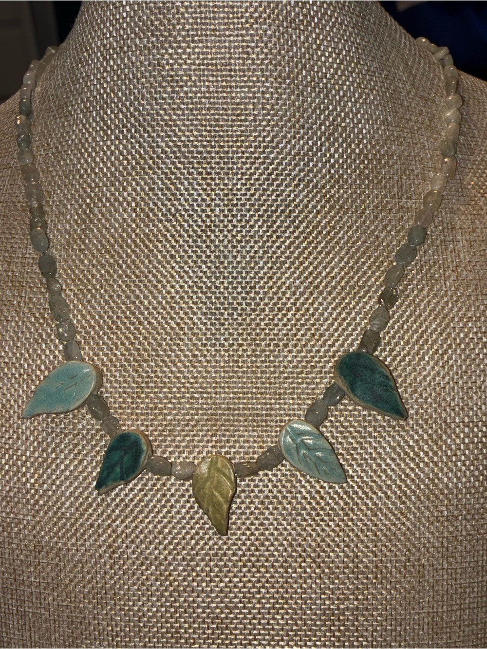 Handcrafted Leaf Pendant Necklace in Green and Teal